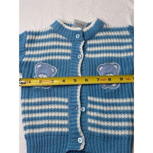 Mac Henry Sweater Outfit Boy Set Blue Stripes Teddy Bears Cardigan Top 12M Vtg - Picture 4 of 10